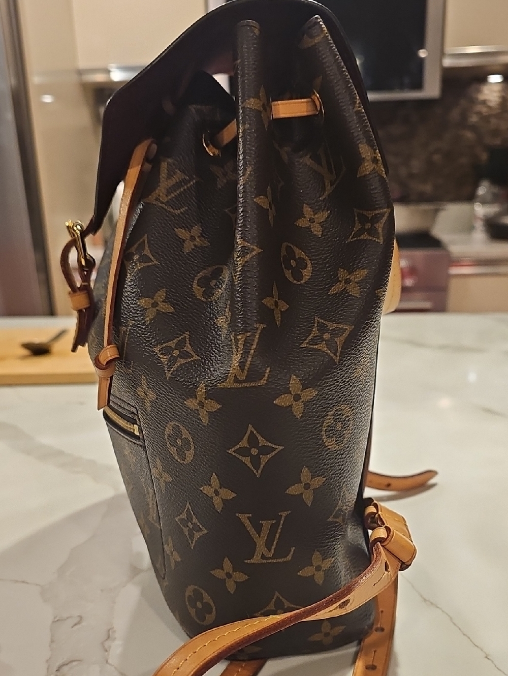 Louis Vuitton Monogram Canvas Drawstring Backpack in Brown & Tan - Picture 3 of 7